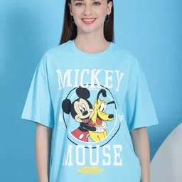 Dreambe Women Pack Of 2 Mickey Mouse Fusion Graphic Printed Cotton Oversized T-shirts-image-55