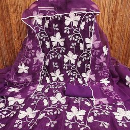 HERE&NOW Floral Embroidered Organza Unstitched Dress Material-image-41