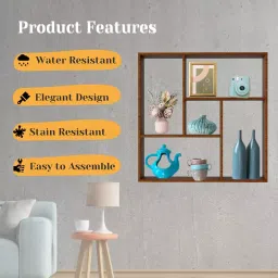 Furnifry Wood Wall Mounted Brown Square 24.2x5.8x24.2 Inch Matte Wall Floating Shelf-39