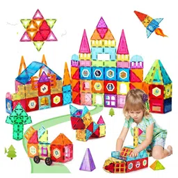 HAPPY HUES Large Magnetic Tiles 98 Pcs Kids STEM Learning Building Block Set Educational Toys for Boys Girls 3 4 5 6 7 8 9-picture-15