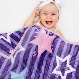 Babyhug Premium Reversible Plush Soft & Warm Double Layer Blanket Star Print - Violet-3