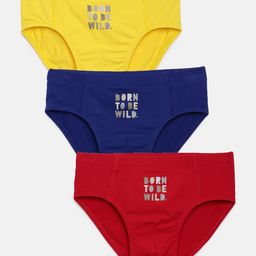Mackly Pack Of 3 Born To Be Wild Printed Briefs - Yellow Navy Blue & Red-6