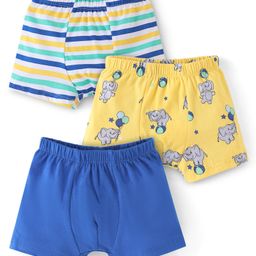 Babyhug 100% Cotton Knit Trunks Elephant Print Pack of 3 - Blue & Yellow-image-85
