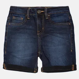 Kiddopanti Solid Denim Shorts - Dark Wash Blue-picture-42
