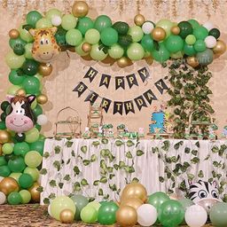 Surprise Decor Theme Birthday Party Decorations For Kids, 85 Pcs Combo, Bunting Animal Face Shape Foil, Artificial Leaf, Arch Tape, Jungle Theme Birthday Decoration For Boy Or Girl, Multicolor-6
