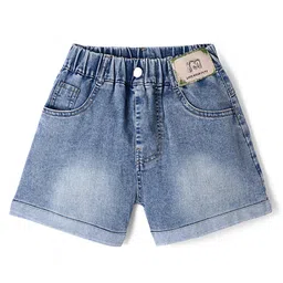 Kookie Kids Washed Solid Shorts with Applique -Dark Blue-picture-8