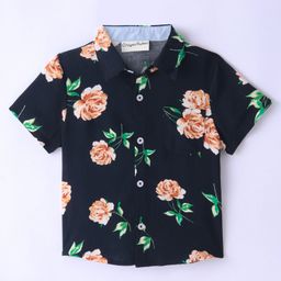 CrayonFlakes Rayon Half Sleeves Floral Printed Shirt - Black-image-96