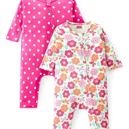 Babyhug 100% Cotton Knit Full Sleeves Romper with Floral Print Pack of 2 - Multicolour-picture-16
