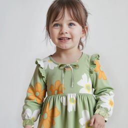 Babyhug Rayon Knit Full Peasant Sleeves Top With Floral Print - Green-image-78