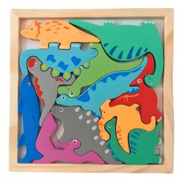 Urbane Chic Dinosaur Design Wooden Jigsaw Puzzle for Kids Shapes Toys - 12 Pieces-Multicolor-8