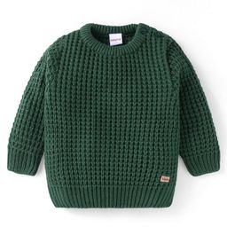 Babyhug Full Sleeves Cable Knit Design Solid ColorPullover - Dark Green-image-66