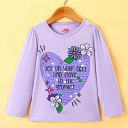 Under Fourteen Only Full Sleeves Heart & Typography Printed Top - Purple-picture-28