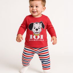 Babyhug Disney Single Jersey Knit Full Sleeves Night Suit with 101 Dalmatians Graphics - Red & White-image-2