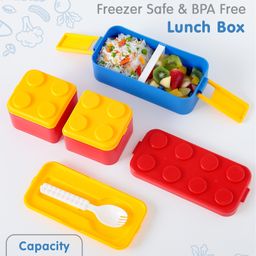 Leak Proof Building Blocks Bento Lunch Box - Red-0