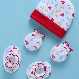 Ben Benny Interlock Knit Cap Mitten & Booties Set with Hearts Print White - Diameter 8.5 cm-5
