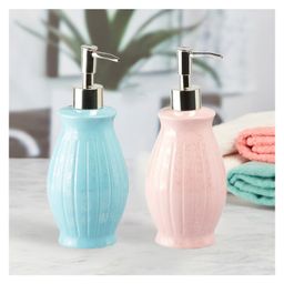 KOOKEE Ceramic Soap Dispenser for handwash for Bathroom, Blue/Pink, (Set of 2) (10955) 200 ml-19