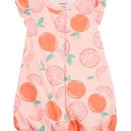 Carter's Knit Frill Sleeves Front Open Romper with Orange Print - Orange-image-43