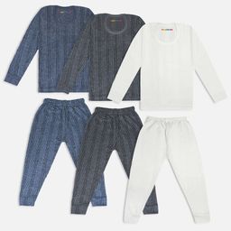 Trampoline Pack Of 3 Full Sleeves Striped Thermal Sets - Grey Blue & White-image-60