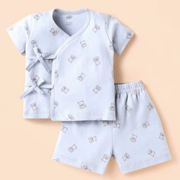 Zero Interlock Knit Half Sleeves Shorts Night Suit With Teddy Bear Print - Light Grey-image-73