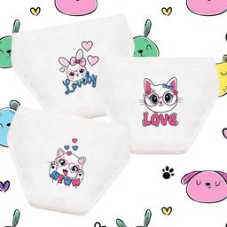 NUSYL Cotton Pack Of 3 Cute Animals & Hearts Printed Panties - White-image-46