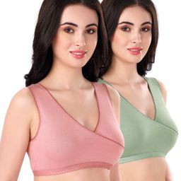Bella Mama Cotton Elastane Knit Solid Sleep Bra Pack of 2 (Color May Vary)-image-4