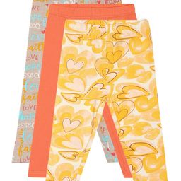 MINI KLUB Cotton Pack Of 3 Solid & Hearts Printed Knit Leggings - Orange Yellow & Grey-image-95