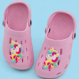 Yellow Bee Solid Perforated Clogs With Unicorn Charm - Pink-image-82