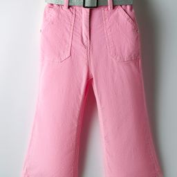 Little Kangaroos Cotton Lycra Woven Full Length Solid Color Trousers with Belt - Pink-picture-46