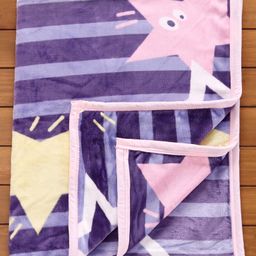Babyhug Premium Reversible Plush Soft & Warm Double Layer Blanket Star Print - Violet image 2
