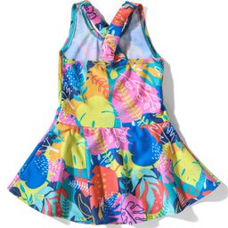 Babyhug Sleeveless Two Way Stretch Fabric Legged Frock Swimsuit Leaf Print - Multicolour image 2