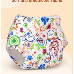 babyhug BabyhugFree Size Elephant & Abstract Prints Reusable Cloth Diaper with Inserts Pack of 2 - Multicolour image 2