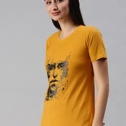 BRATMA Women Mustard Yellow & Black Printed T-shirt-picture-33
