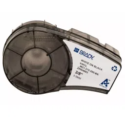 BRADY Continuous Label Roll Cartridge 3/8 inch x 21 ft Autoclavable Vinyl White on Black for Outdoor, 20XW81-4