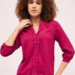 Mayra Women Mandarin Collar Shirt Style Top-19