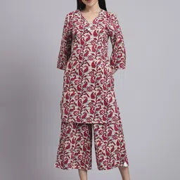 aayusika Printed Cotton V-Neck Tunic With Trouser Co-Ords-image-74