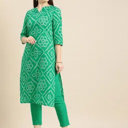Anouk Women Green And White Printed Pure Cotton Kurta with Trousers-image-6