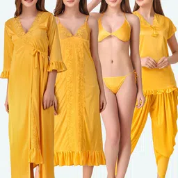 Dreambe Set Of 6 Satin Wrap Nightdress With Lingerie Set-picture-48