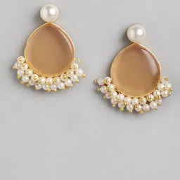 Anouk Gold-Plated Artificial Stone Studded And Beaded Teardrop Shaped Drop Earrings image 2