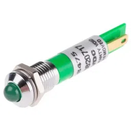 RS PRO Green Panel Mount Indicator 12V DC, Mounting Hole Size 8 mm, Termination Type Solder Tab, Model No 208475-13
