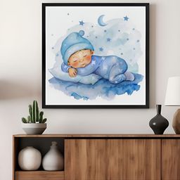 999Store Blue & White Nursery Sleeping Baby Canvas Wall Art-image-28