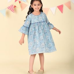 Fabindia Girls Floral Printed Cotton Empire Dress-image-86
