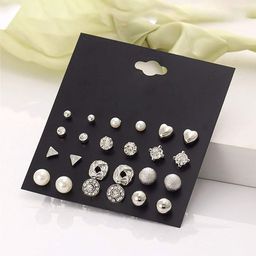 GOLDIWALA Set of 12 Silver-Plated Artificial Stone Studded Pearls Beaded Studs image 3