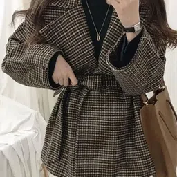 Alamode By Akanksha Brown Harriet Plaid Woolen Overcoat With Belt-image-94