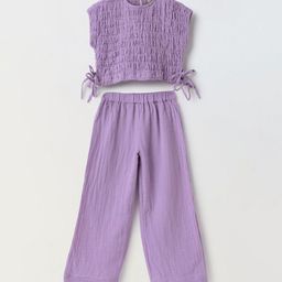 SPUNKIES Girls Pure Cotton Side Tie-Ups Smocked Top with Trousers-image-58