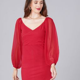 MINOS Women V- Neck Puff Sleeve Sheath Cotton Mini Dress-image-17