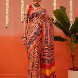 Silk Land Ethnic Motifs Printed Zari Patola Saree-picture-13