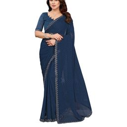 Moda Rapido Blue Poly Georgette Sarees-image-7
