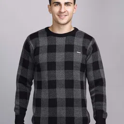 GODFREY Checked Round Neck Long Sleeves Acrylic Pullover-image-19