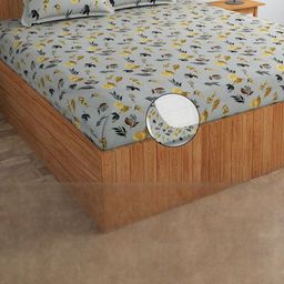 STEDO Grey Floral 250 TC Fitted Double King Bedsheet with 2 Pillow Covers-image-22