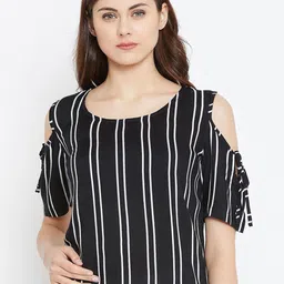 Zastraa Striped Cold-shoulder Sleeves Crepe Regular Top-picture-33